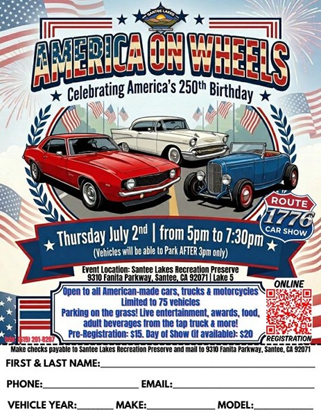 America on Wheels Car Show flyer July 2026